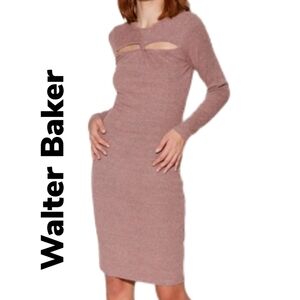 Walter Baker Tenley cut out twist front Knit Sweater Dress Blush & Grey Sz L